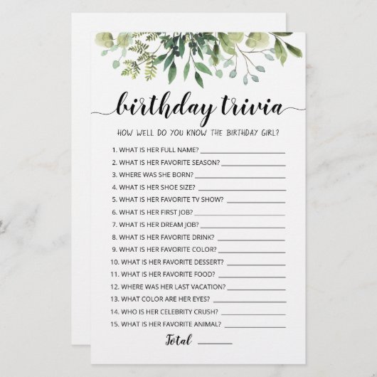 Birthday Trivia editable game (Voorkant / Achterkant)