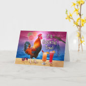 Birthday Tropical Funny Rooster Cocktails Beach Kaart (Gele Bloem)