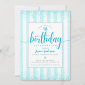 Birthday turquoise glitter stippen script aangepas kaart (Voorkant)