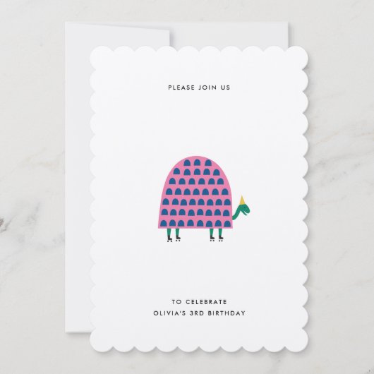 Birthday Turtle Invitation roze Modern Girl Kaart (Voorkant)