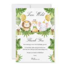 Birthday Two Wild Safari Animals Thank You Card