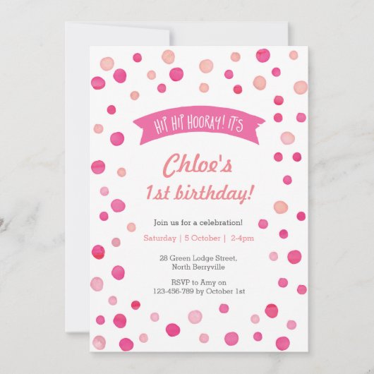 Birthday Uitnodiging | Roze confetti spots (Voorkant)