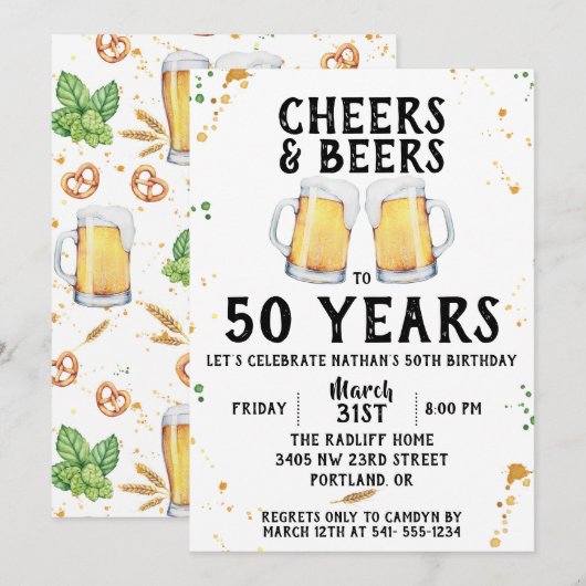 Birthday-uitnodiging van Cheers & Beers Kaart (Voorkant / Achterkant)