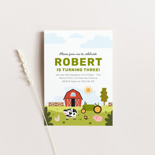 Birthday-uitnodiging voor boerderijdieren kaart