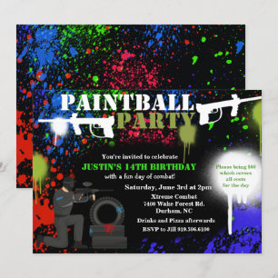 Birthday-uitnodiging voor de Paintball Party Kaart