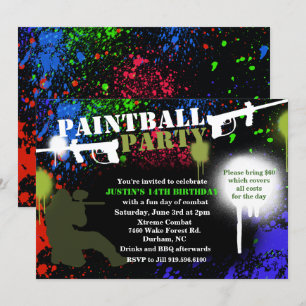 Birthday-uitnodiging voor de Paintball Party Kaart