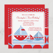 Birthday - uitnodiging voor een roodblauwe boot (Voorkant / Achterkant)