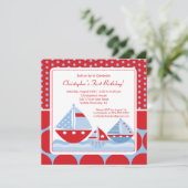 Birthday - uitnodiging voor een roodblauwe boot (Staand voorkant)