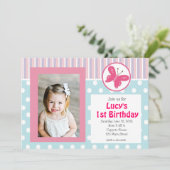 Birthday - uitnodiging voor een roze meisje (Staand voorkant)