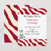 Birthday-uitnodiging voor het rode en witte Zebra Kaart (Voorkant / Achterkant)