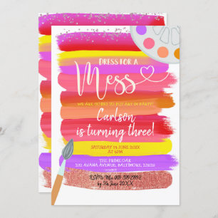 Birthday-uitnodiging voor kleurrijke kunstpartij kaart