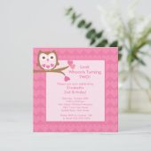Birthday Uitnodiging voor Roze Heart Owl (Staand voorkant)