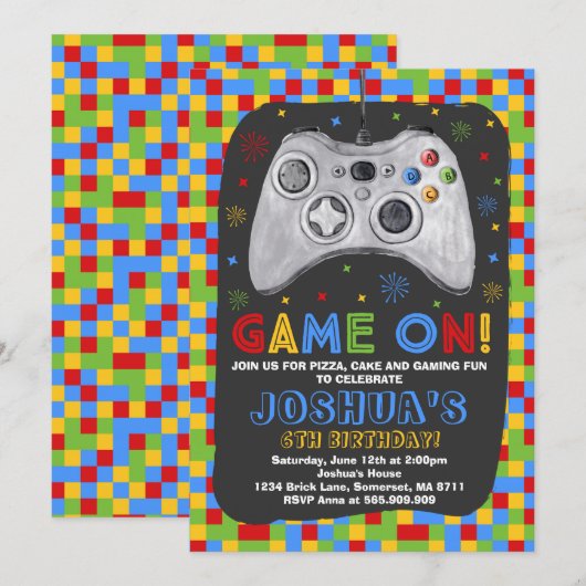 Birthday-uitnodiging voor videogame Birthday Kaart (Voorkant / Achterkant)