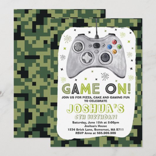 Birthday-uitnodiging voor videogame Birthday Kaart (Voorkant / Achterkant)