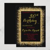 Birthday-uitnodiging, zwart, confetti, glitter, go kaart (Voorkant / Achterkant)