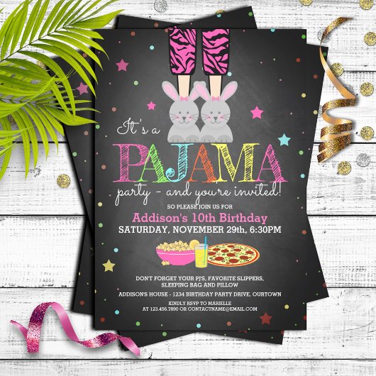 Birthday-uitnodigingen van de Pajama-partij voor m Kaart