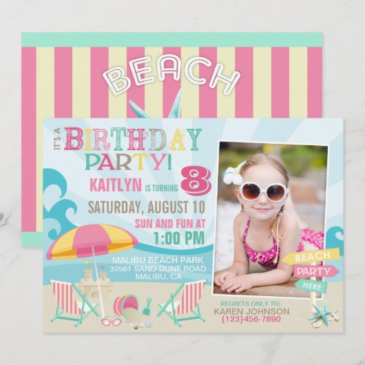 Birthday-uitnodigingen voor beide partijen kaart (Voorkant / Achterkant)