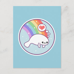 Birthday-uitnodigingen voor Cute Rainbow Manatee Kaart