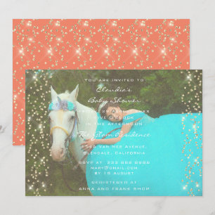 Birthday Unicorn Party Photo Gold Confetti Coral Kaart