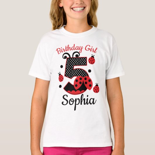 Birthday vijf 5 ladybug aangepaste ontwerpen t-shirt (Voorkant)