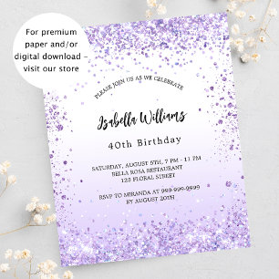 Birthday violet lavender budget uitnodiging flyer