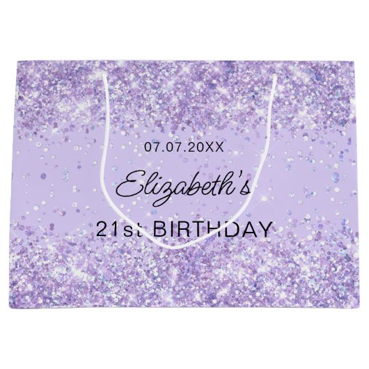 Birthday violet lavender sparkles groot cadeauzakje (Voorkant)