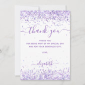 Birthday violet witte glitter bedankt kaart (Voorkant)