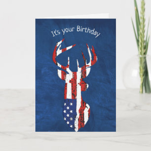 Birthday vlag Deer op blauw leder Kaart