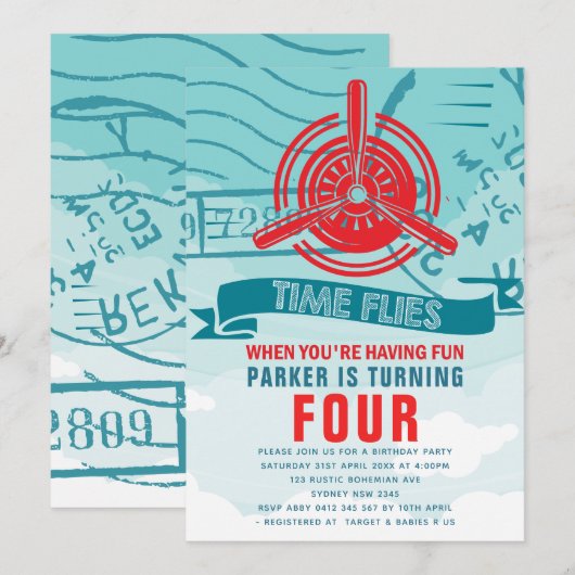 Birthday-vliegtuig Kaart (Voorkant / Achterkant)