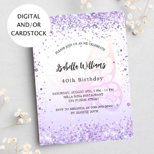 Birthday vlinder violet lavender script kaart