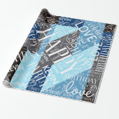 Birthday Voeg de Naam Blauwe ID274 van de Middelgr Cadeaupapier (Uitgerold)