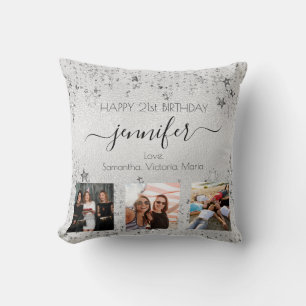 Birthday vriend Silver Collage Name script Kussen