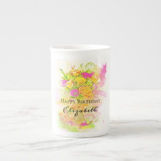 Birthday Waterverf Flower Bouquet Porselein Kop