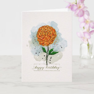 Birthday Waterverf Sketchy Doodle Oranje Flower Kaart