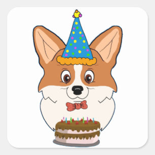 Birthday Welsh Corgi Cartoon Vierkante Sticker