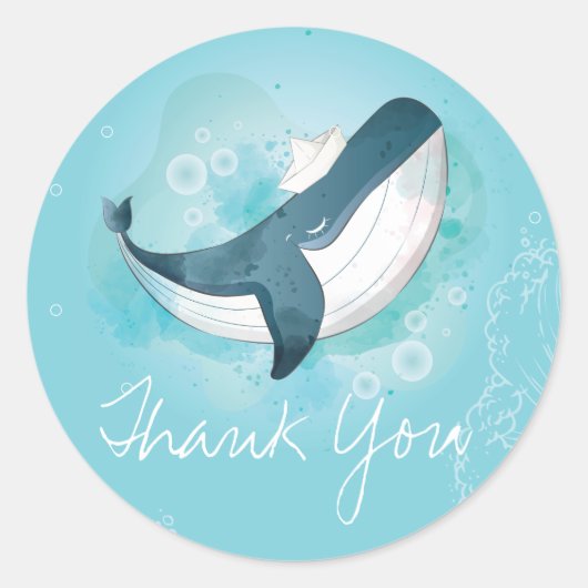 Birthday Whale Dank u Ronde Sticker (Voorkant)