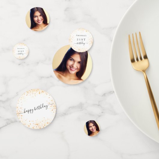 Birthday white gold glitter stof foto naam confetti (Groep)