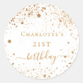 Birthday white gouglitter monogram script, favorie ronde sticker (Voorkant)