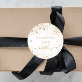 Birthday white gouglitter monogram script, favorie ronde sticker