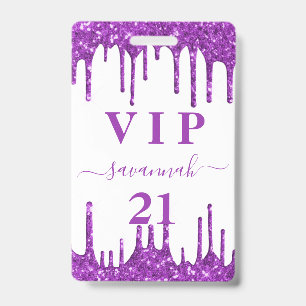 Birthday white paars glitter drift vip uitnodiging badge