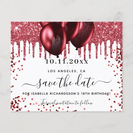 Birthday white red ballons budget behalve datum (Voorkant)