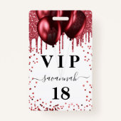 Birthday white red ballons glitter vip badge (Voorkant)