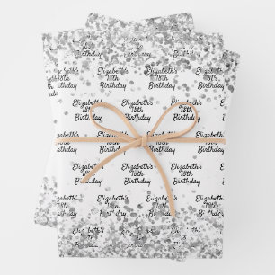 Birthday white Silver confetti sparkle name Inpakpapier Vel