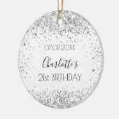Birthday white Silver Glitter Name Keramisch Ornament (Links)