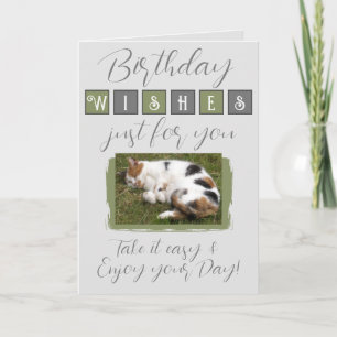 Birthday wil kattefoto grijs groen toevoegen kaart