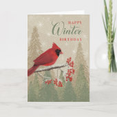 Birthday Winter Trees Berries and Cardinal Kaart (Voorkant)