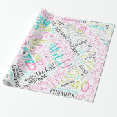 Birthday Word Cloud 40 roze ID266 Cadeaupapier (Uitgerold)