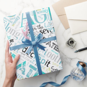 Birthday Word Cloud 70 Blue ID266 Cadeaupapier