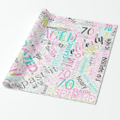 Birthday Word Cloud 70 roze ID266 Cadeaupapier (Uitgerold)