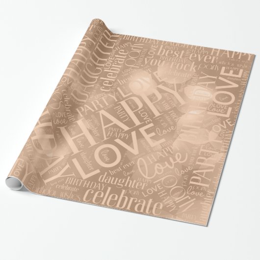 Birthday Word Cloud Daughter Peach ID272 Cadeaupapier (Uitgerold)